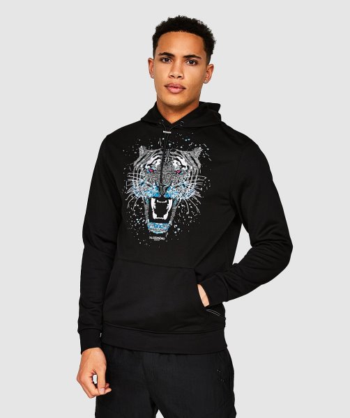 Alessandro Zavetti Black-Blue Growler Paint Overhead Hoodie