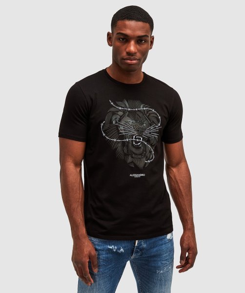 Lion Barbed Wire Tonal T-Shirt Jet Black Alessandro Zavetti