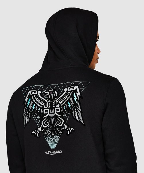 Alessandro Zavetti Aztec Beam Back Logo Overhead Hoodie Jet Black
