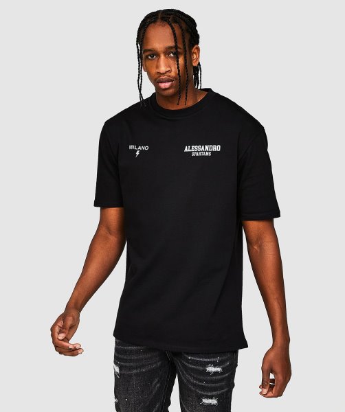 Alessandro Zavetti Jet Black Challenger Spartans Relaxed T-Shirt