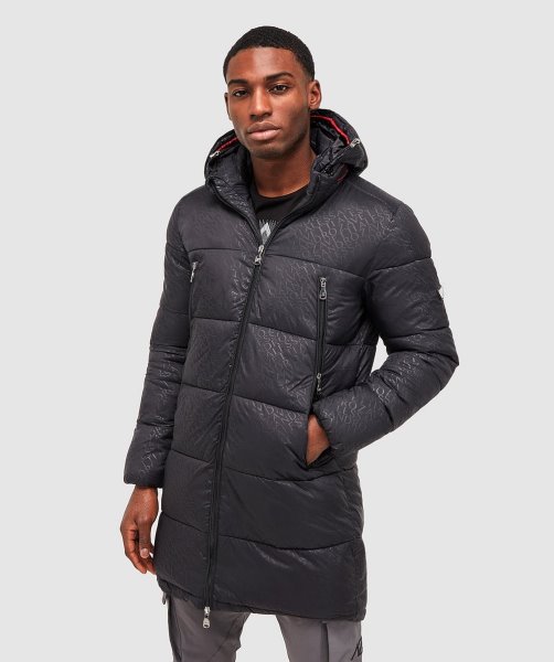 Black Viaro Aop Longline Puffer Jacket Alessandro Zavetti