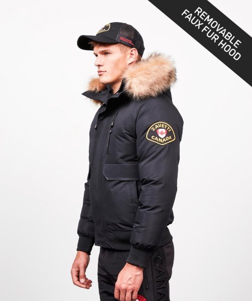 Abelli Tech Fur Hooded Bomber Jacket Black Alessandro Zavetti