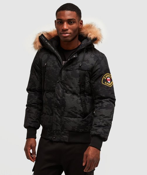 Jet Black Alessandro Zavetti Aylmer Reflective Puffer Fur Hooded Bomber Jacket