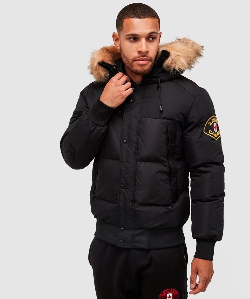 Aylmer Puffer Fur Hooded Bomber Jacket Alessandro Zavetti BLACK