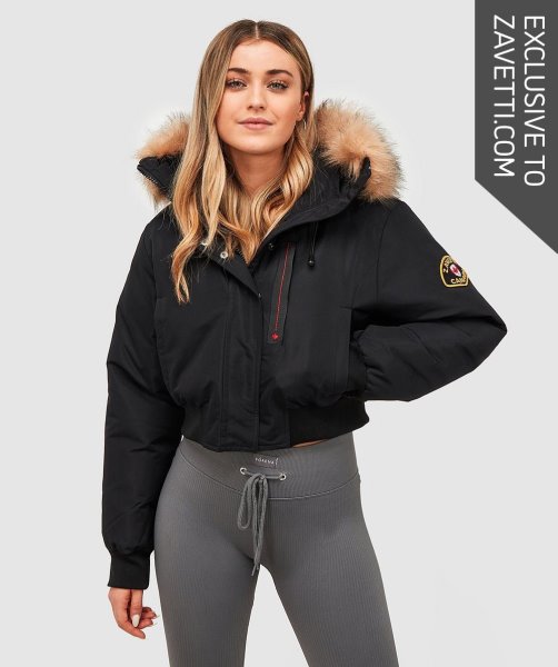 Black Alessandro Zavetti Womens Gabellia Crop Bomber Jacket